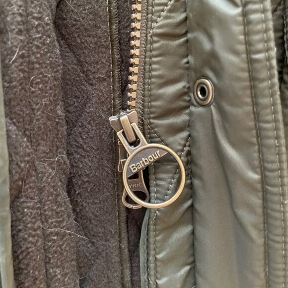 Barbour Olive Quilted Jacket with Brown Collar - Picture 3 of 7